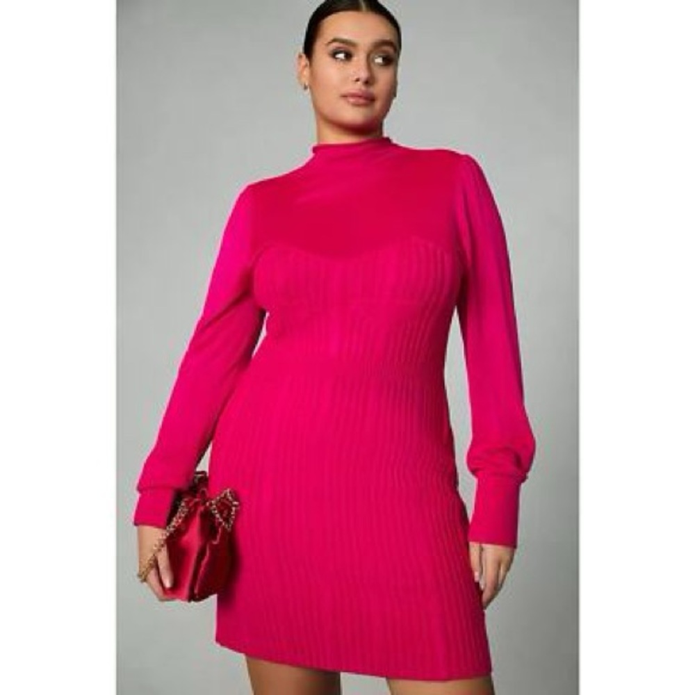 Anthropologie hot pink Long Sleeve sweater Dress multiple sizes - Picture 3 of 15